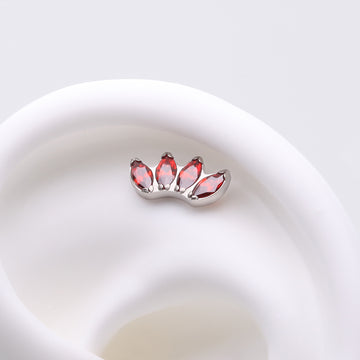 Detail View 1 of Implant Grade Titanium OneFit Threadless Brilliant Marquise Sparkle Fan Top Part-Red